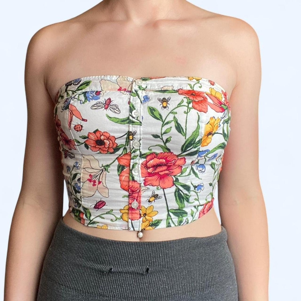 Hollister Multicolor Floral Strapless Crop Top